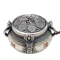 Chinese Style Silver Plated Treasure Bowl Handheld Rotating Tea Pet Pendant 07FC0E-D4 - KOEEK