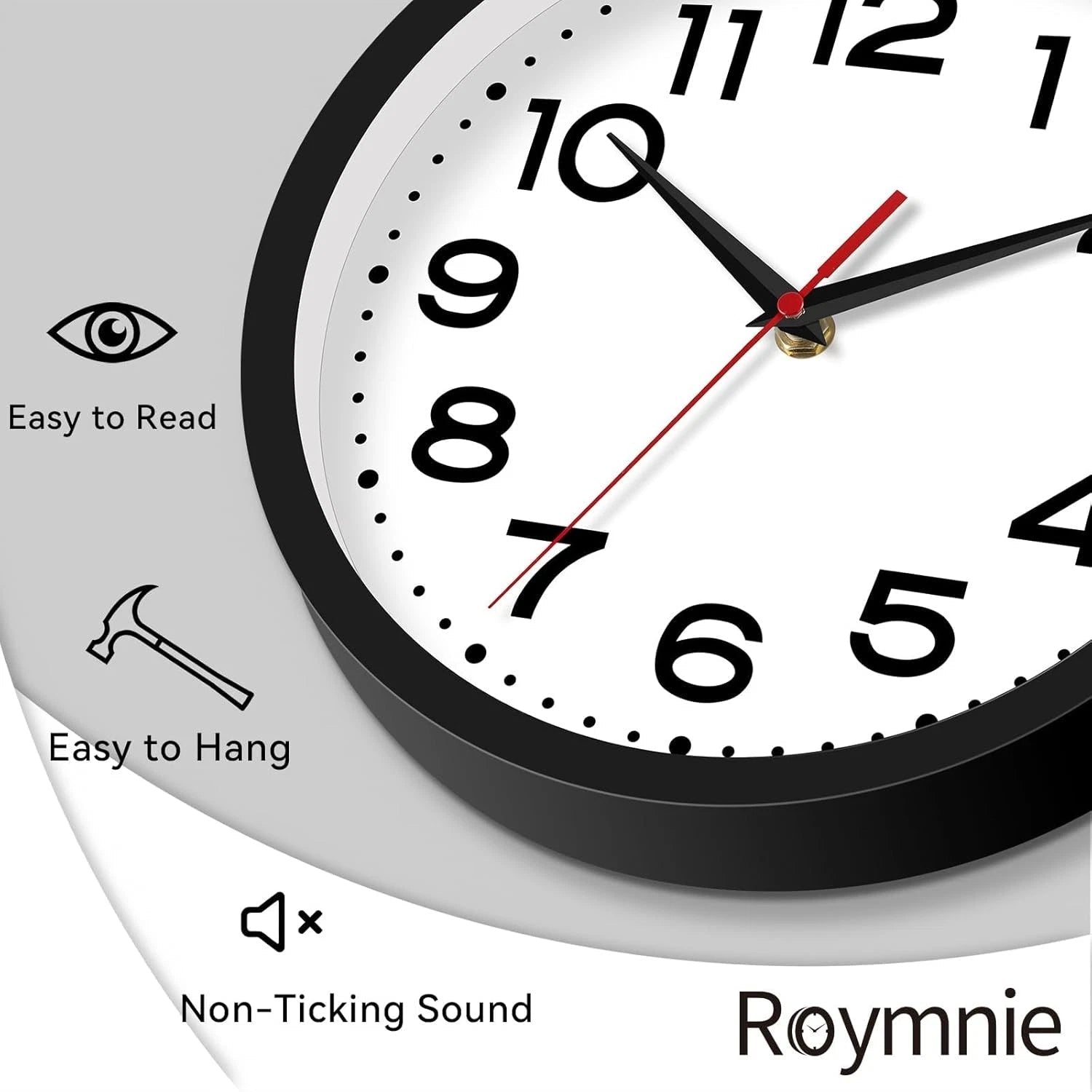 Wall Clock 12''Silent Non-Ticking Modern Clock Battery Operated Classic Simple 07FC0E-D4 - KOEEK