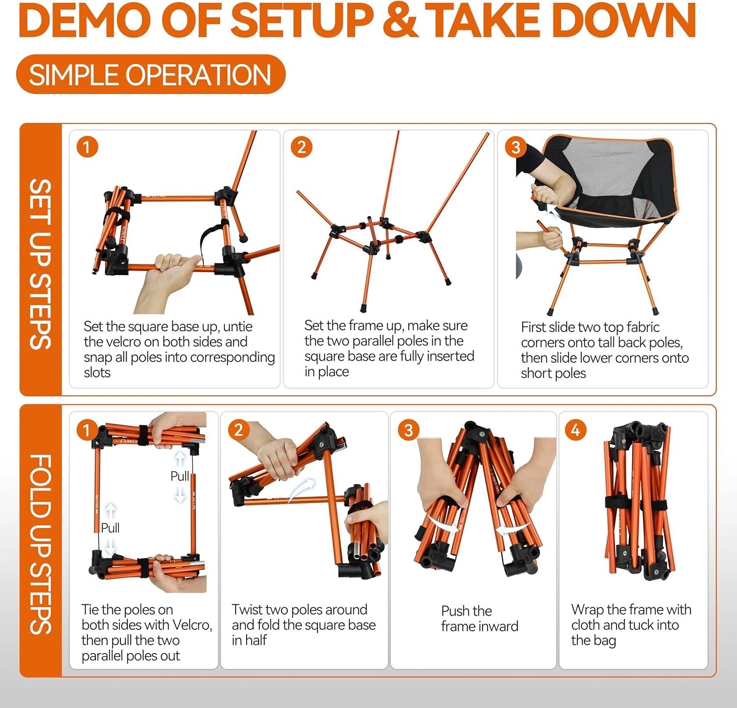Ultralight Folding Camping Chair, Heavy Duty Portable Compact, (Orange) 07FC0E-D4 - KOEEK