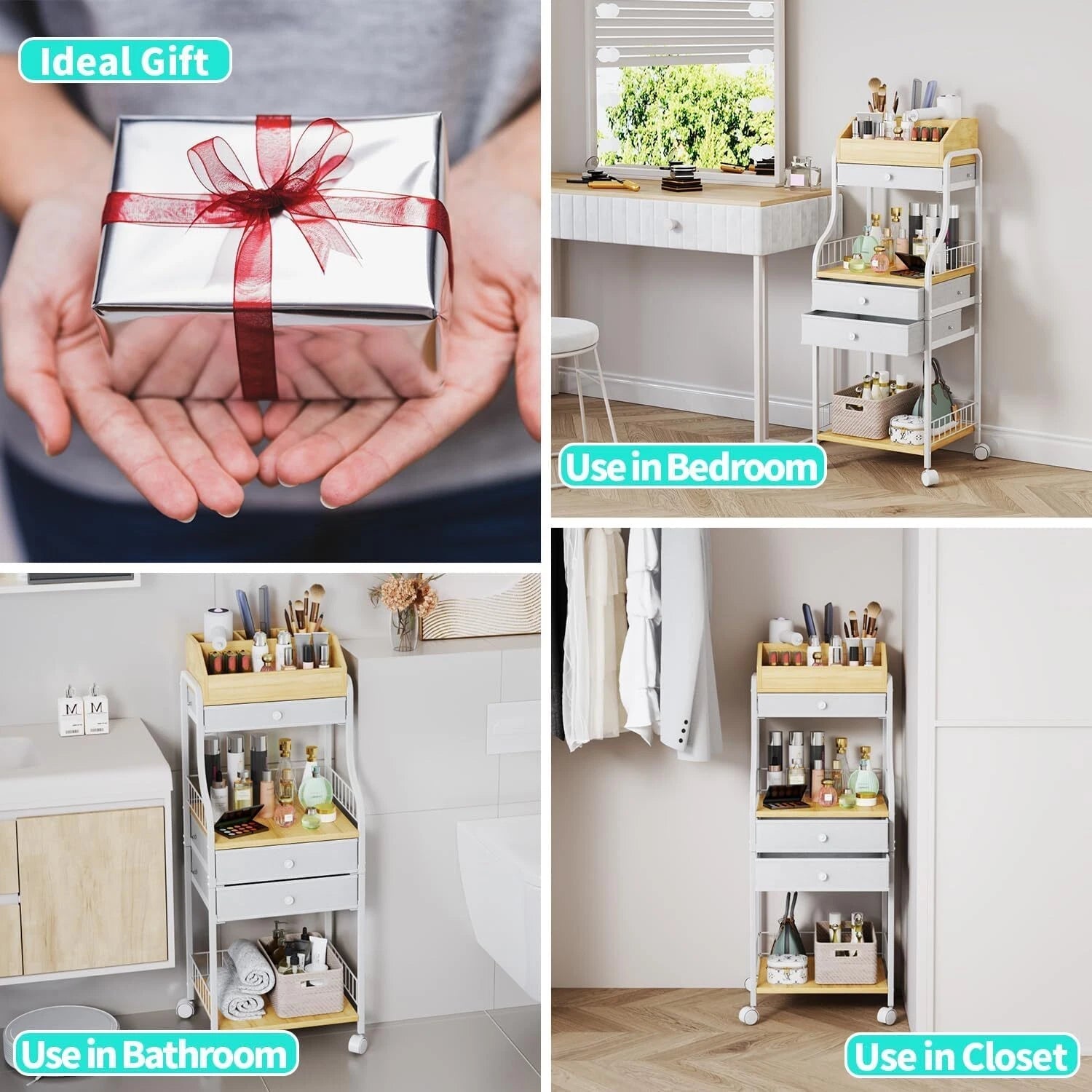 Floor Standing Makeup Organizer - Skin Care Organizer and Storage with Drawers 07FC0E-D4 - KOEEK