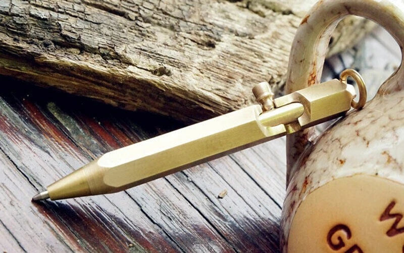 Hot Mini Handmade Six-Edg Brass Ball Pen Bolt Action Pen Pocket Keychain EDC Pen 07FC0E-D4 - KOEEK
