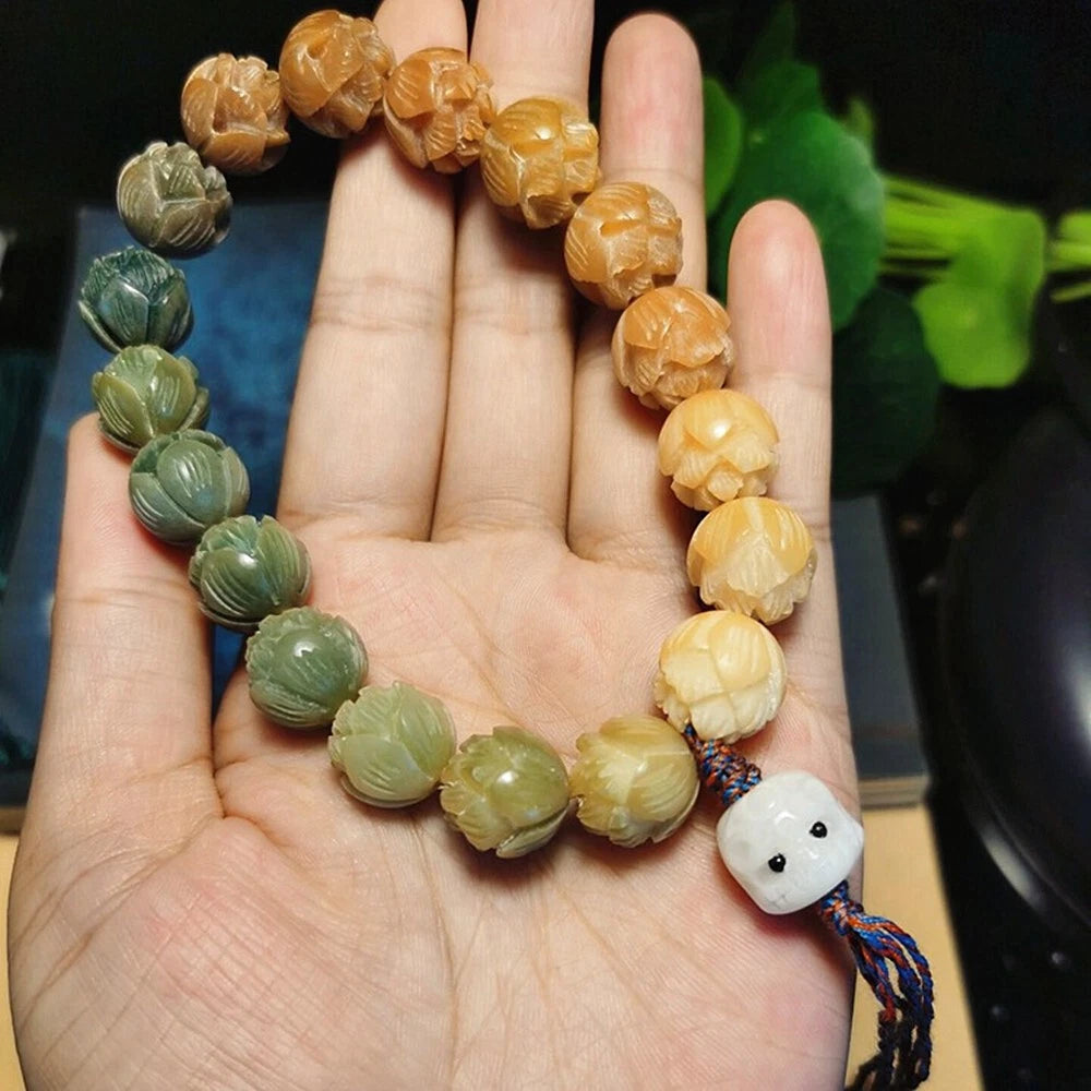 Bodhi Tibetan Buddhist Bracelet Prayer Beads Carve Lotus Bracelet Jewelry 07FC0E-D4 - KOEEK