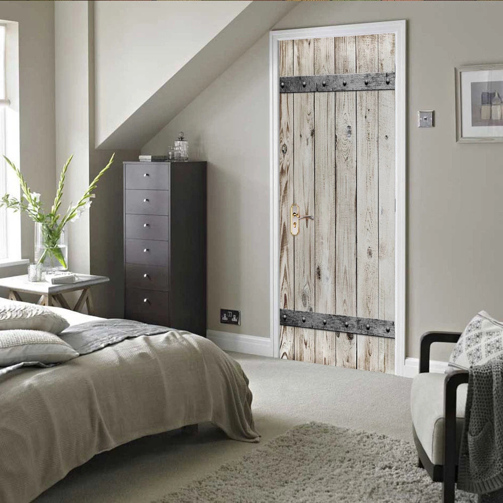 3D Simulation Wooden Door Self Adhesive Bedroom Door Murals Decals Wall Sticker 07FC0E-D4 - KOEEK