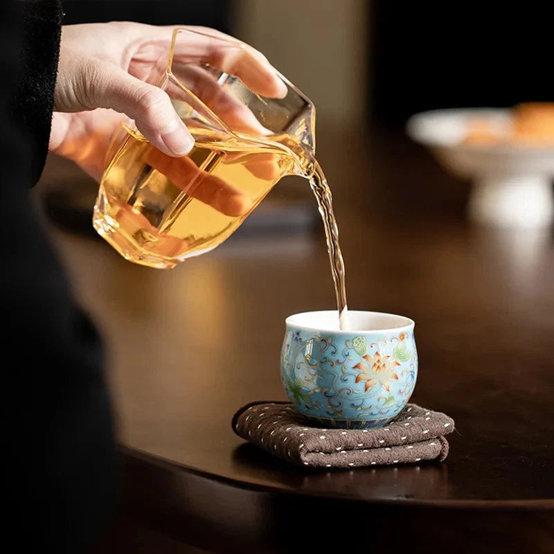 80ml Enamel Color Twisted Lotus Ceramic Master Cup Chinese Retro Kung Fu Tea Set 07FC0E-D4 - KOEEK