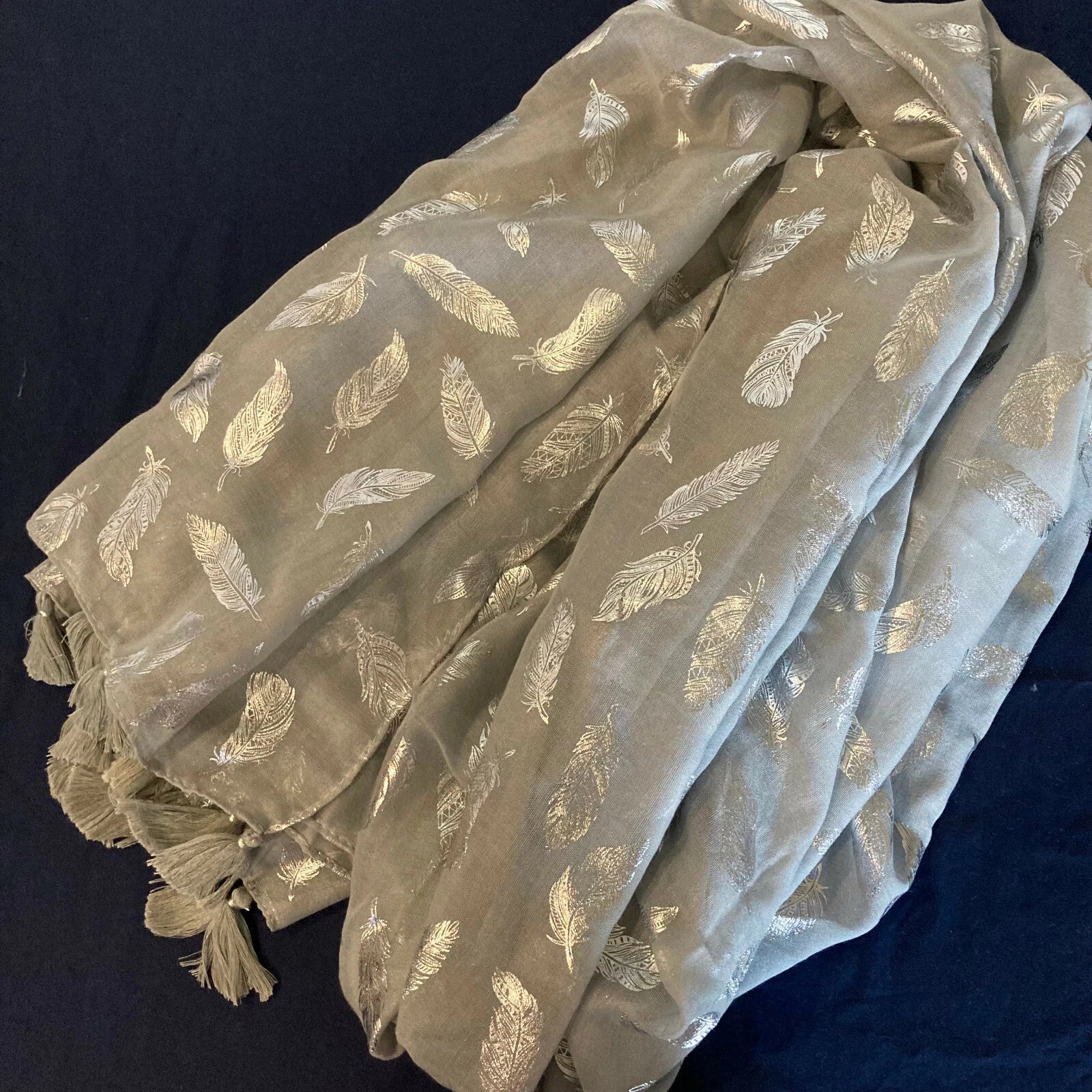 Womens Glitter Metallic Silver Feather Scarf Tassel Shawl Long Pashmina Stole 07FC0E-D4 - KOEEK