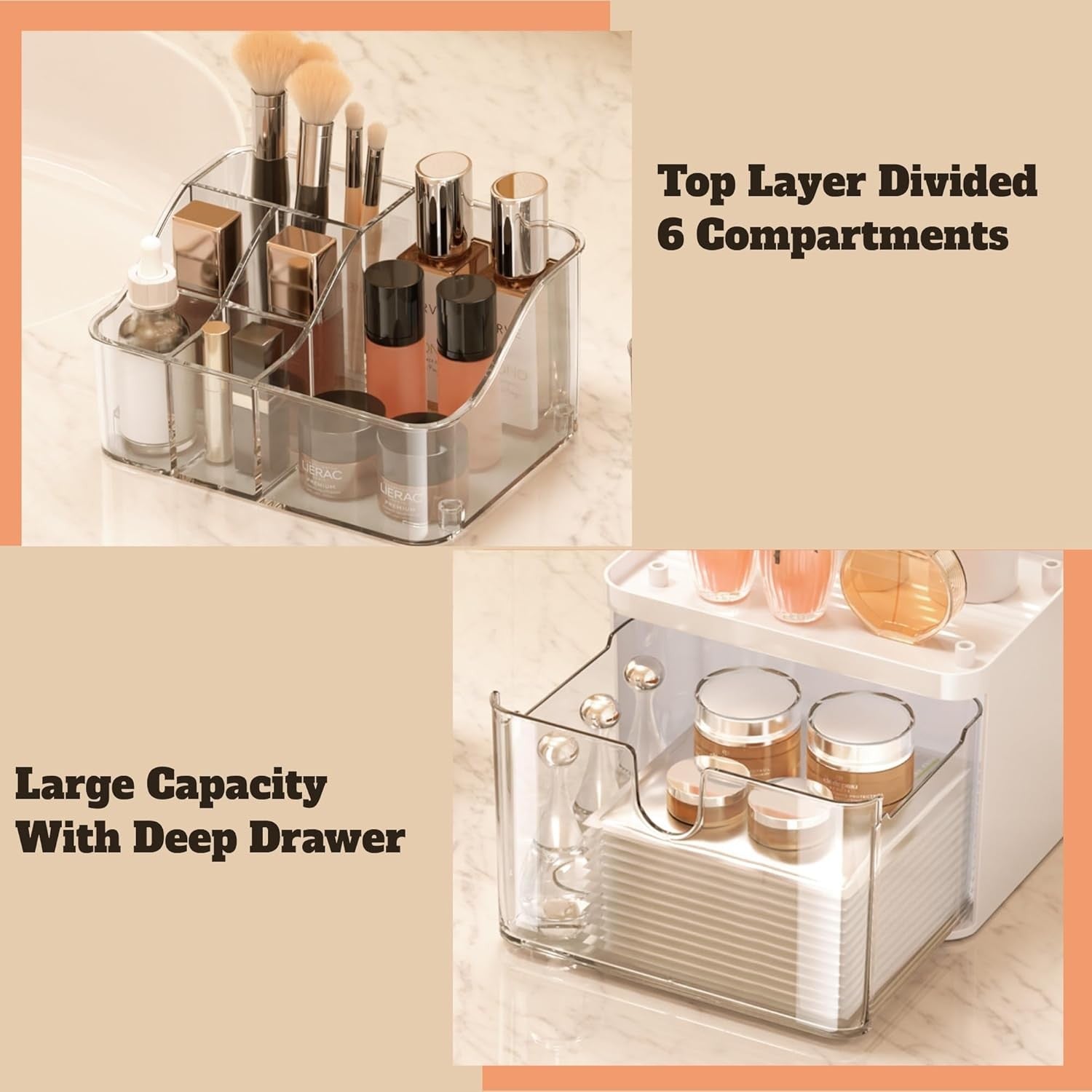 new Bathroom Countertop Organizer with Drawer - 3 Tier Makeup for clear 07FC0E-D4 - KOEEK