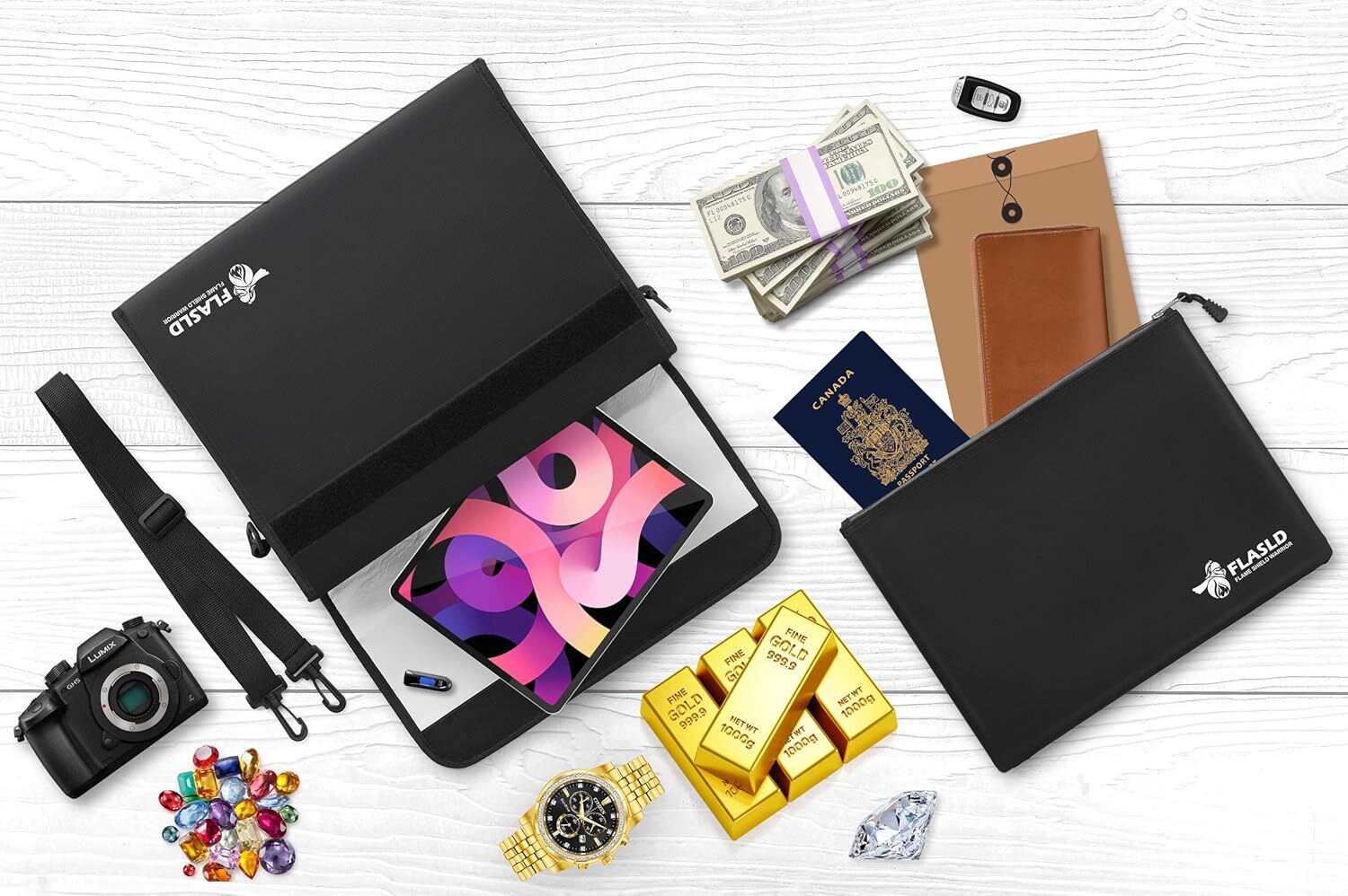 new FLASLD Fireproof Document & Money Bags, Large Bag-15x12x5” FLASLD - KOEEK