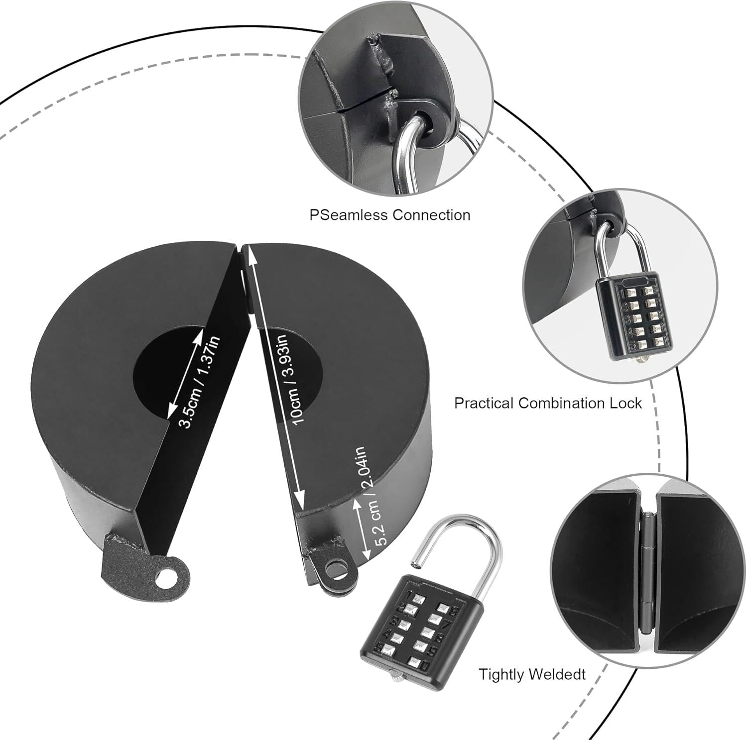 new Door Knob Lockout Device with Padlock,Temporary Handle Lock Cover Black 07FC0E-D4 - KOEEK