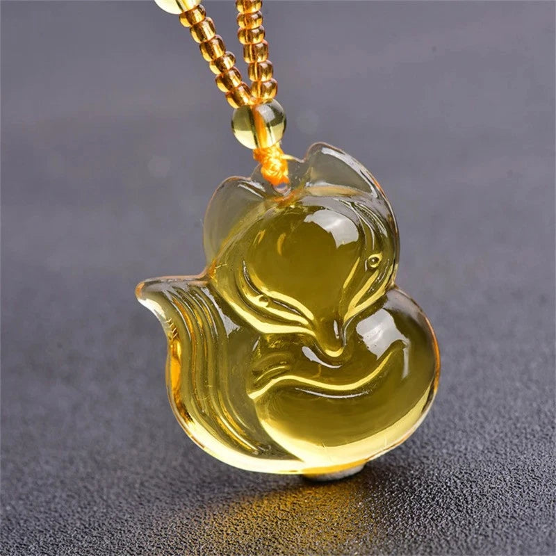 1Pc Yellow Crystal Hand-Carved Chinese Pendant Amulet Jewelry Necklace Gift 07FC0E-D4 - KOEEK