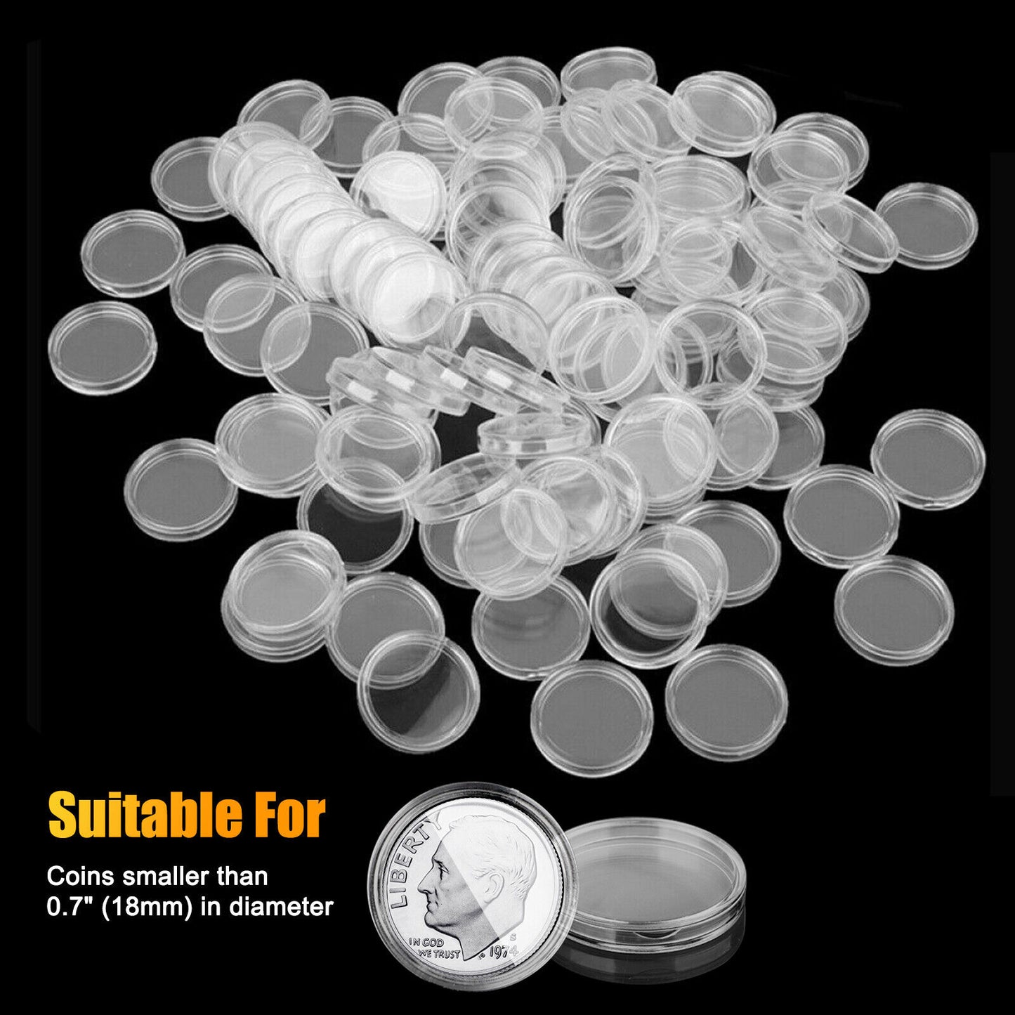 100 Direct Fit Airtight 18mm Coin Capsules Storage Holder Container for US Dimes