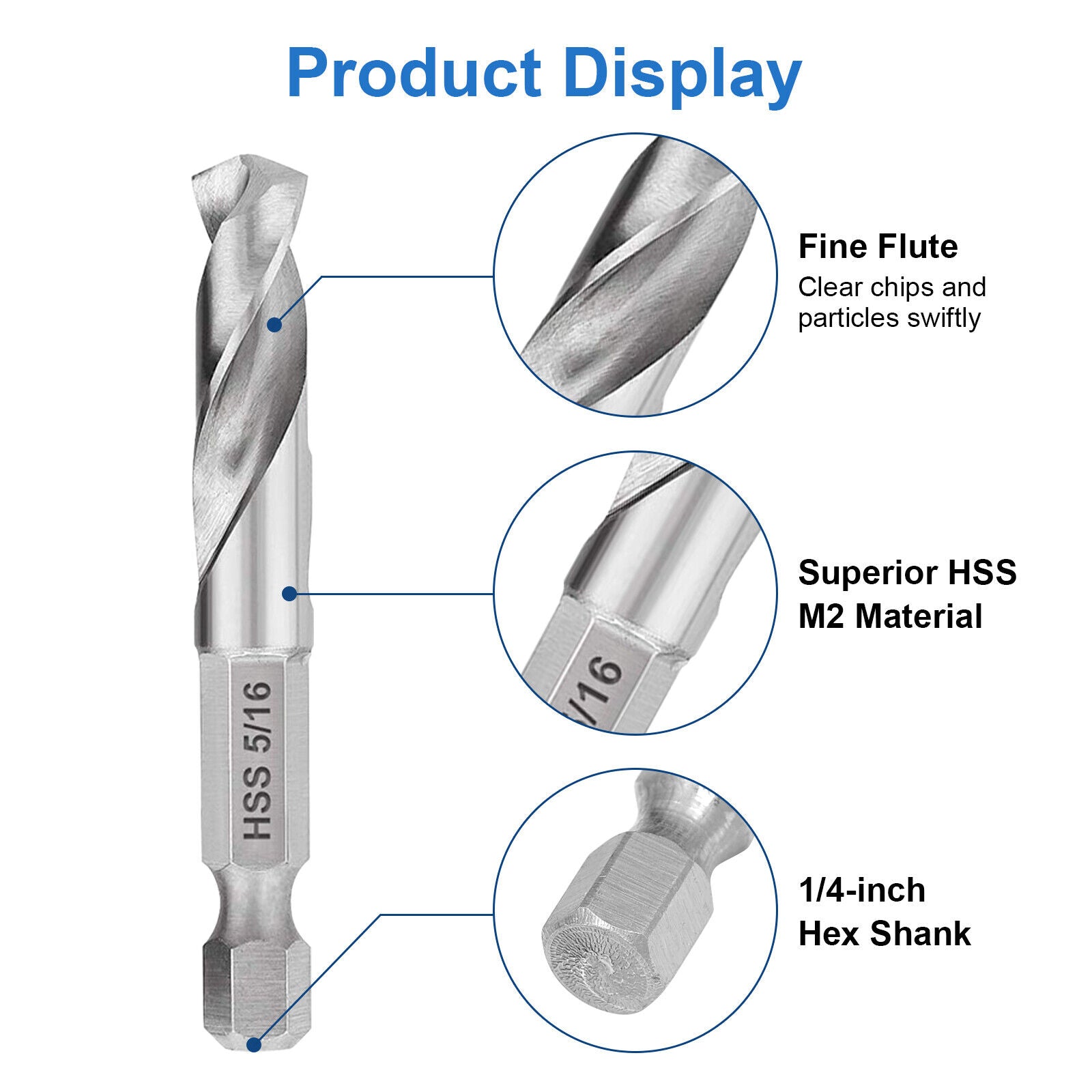 nytt 1/4'' skaft 5 STK Stubby høyhastighets stål M2 kort lengde boresett for metall