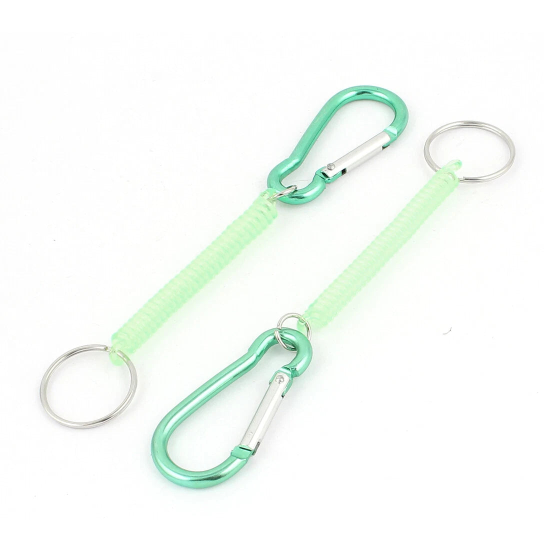 2pcs Green Plastic Spiral Spring Coil Keychain Key Chain Rope Carabiner Hook 07FC0E-D4 - KOEEK