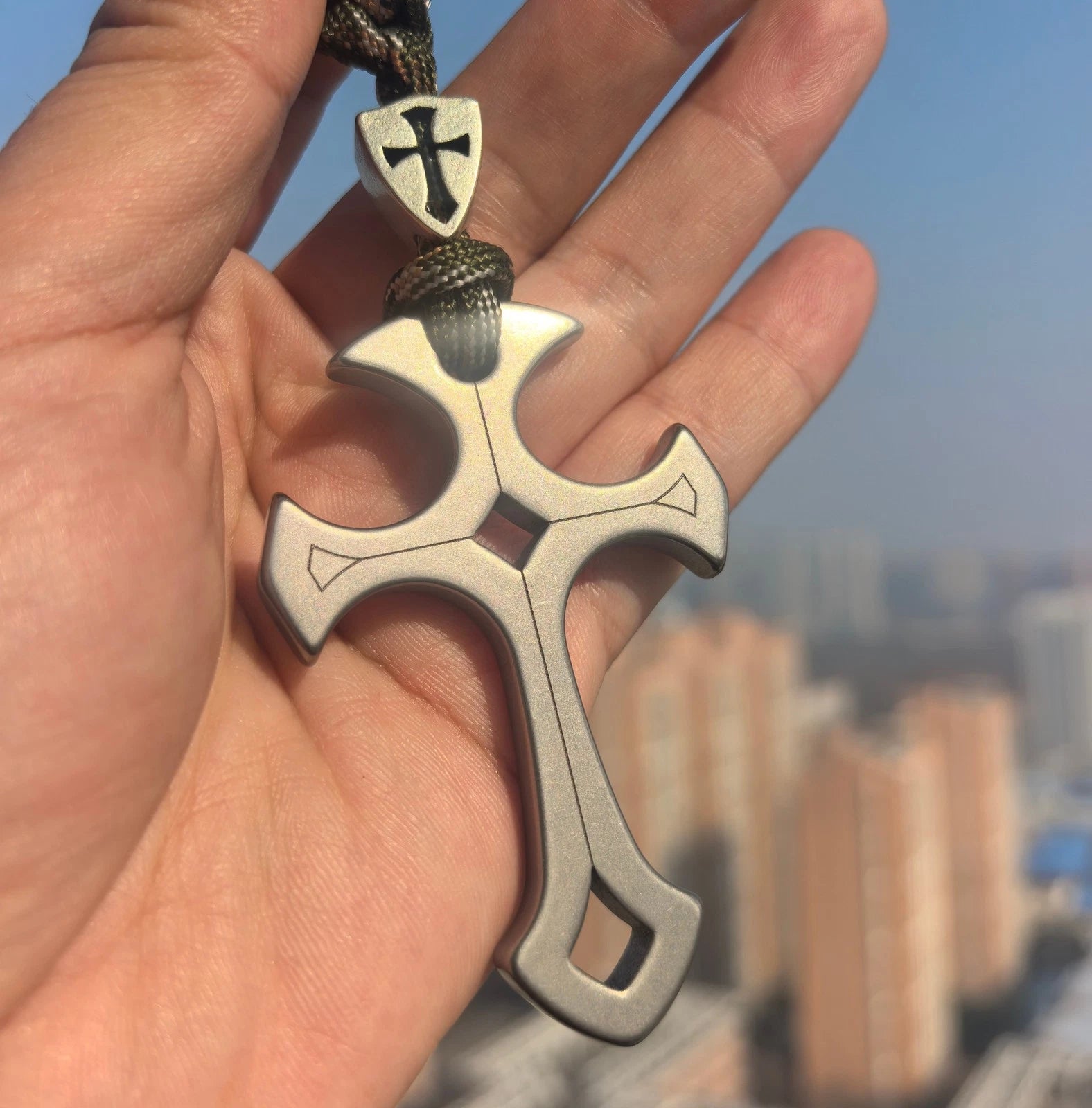 TC4 Titanium alloy Crusader Cross Pendant EDC Self Defense Tool Weaving rope Set 07FC0E-D4 - KOEEK
