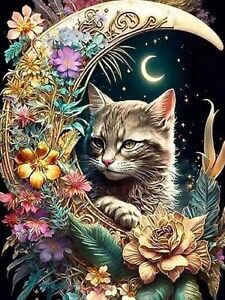 nye 5D Cat Diamond Painting Kits for voksne, DIY Moon Cat Diamond Art Kits for