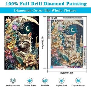 nye 5D Cat Diamond Painting Kits for voksne, DIY Moon Cat Diamond Art Kits for