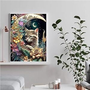 nye 5D Cat Diamond Painting Kits for voksne, DIY Moon Cat Diamond Art Kits for