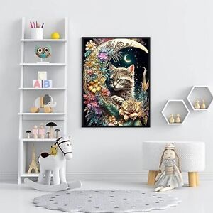 nye 5D Cat Diamond Painting Kits for voksne, DIY Moon Cat Diamond Art Kits for