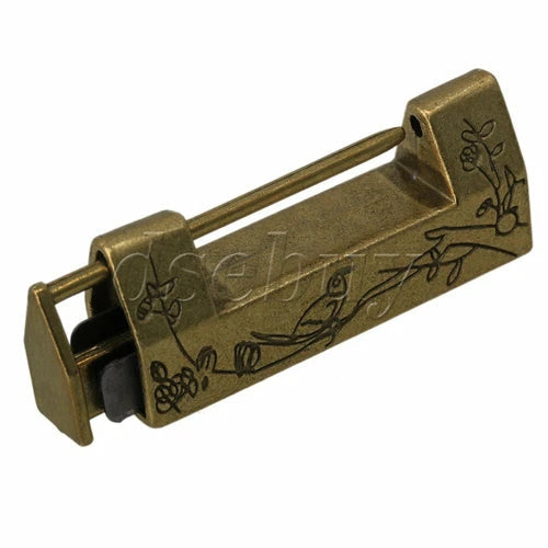 Chinese Old Style Antique Carved Bird Flower Leaf Padlock Lock With Key 07FC0E-D4 - KOEEK