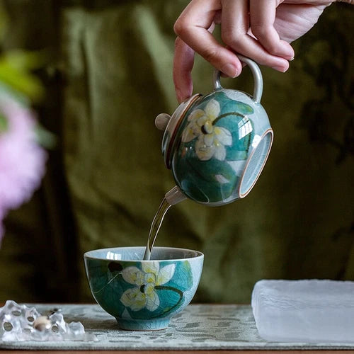 150ml Boutique Hand-painted Lotus Ceramic Tea Pot Underglaze Color Singer Pot 07FC0E-D4 - KOEEK