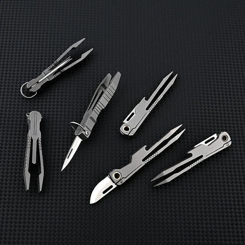 EDC Titanium Alloy Multi Tools Tweezers Opener Pocket Outdoor Folding Knife 07FC0E-D4 - KOEEK
