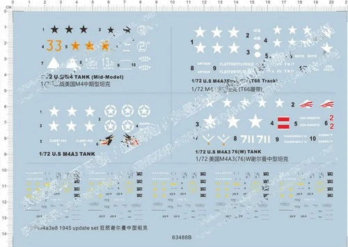 1/72 U.S M4 M4A3E8 M4A3 M4A3 76W M4A3E8 1945 update set Model Water Slide Decal 07FC0E-D4 - KOEEK