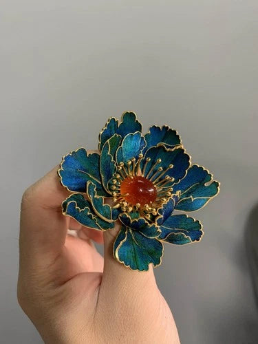 Filigree Inlay Flower Brooch Vintage Pin Chinese Style Accessory 07FC0E-D4 - KOEEK