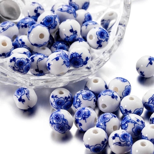Ceramic Flower Blue White Porcelain Beads Handmade 11mm DIY Jewelry Making 30Pcs HANDMADE - KOEEK
