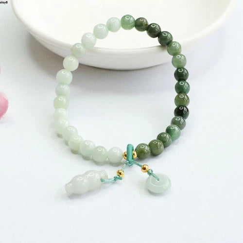 1pc Green Jade Jadeite Women Peace Beads Bracelet 07FC0E-D4 - KOEEK