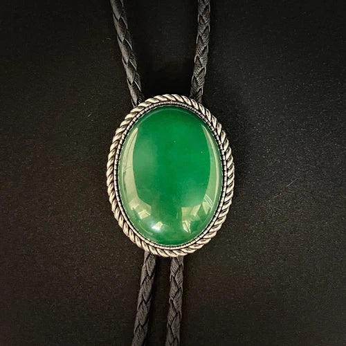 Natural Green Jade Mens Bolo Tie Cowboy Vintage Alloy PU Leather Rope Wedding 07FC0E-D4 - KOEEK