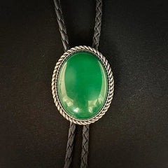 Natural Green Jade Mens Bolo Tie Cowboy Vintage Alloy PU Leather Rope Wedding 07FC0E-D4 - KOEEK