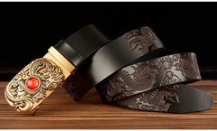 Automatic Buckle Men's Belt  Dragon Designer Leather Belt Gold Buckle Belt 07FC0E-D4 - KOEEK