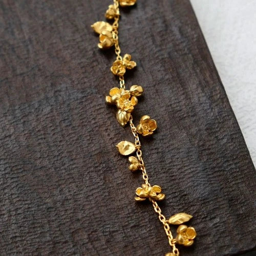Gold Plated Osmanthus Bracelet Chinese Style Vintage  Wrist Jewelry Gift 07FC0E-D4 - KOEEK