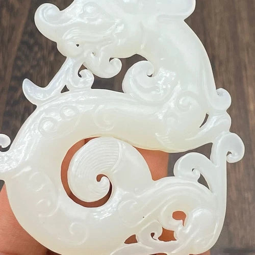 China Natural Old Jade Carving Flying Dragon Pendant Collection  Ornament 07FC0E-D4 - KOEEK