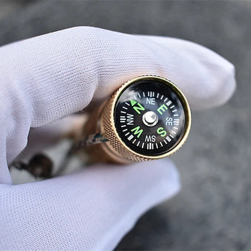 Brass Waterproof Pills Case Container Box Pendant with Compass Multi EDC Tool 07FC0E-D4 - KOEEK