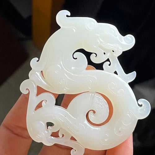 China Natural Old Jade Carving Flying Dragon Pendant Collection  Ornament 07FC0E-D4 - KOEEK