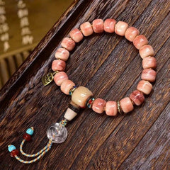 10*8mm Natural Pink Bead Bracelet Barrel Beads White Crystal Glass Bracelet 07FC0E-D4 - KOEEK