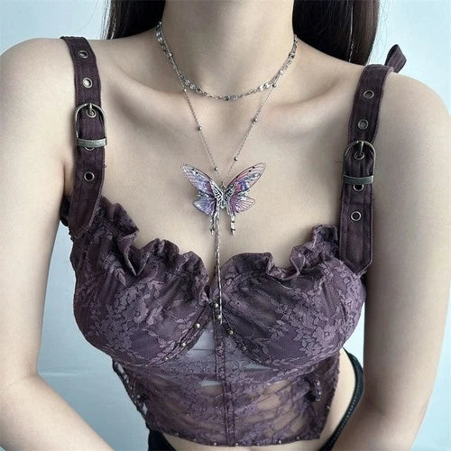 Purple Butterfly Bead Necklace For Women Clavicle Chain Jewelry 07FC0E-D4 - KOEEK