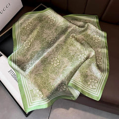 Silk 21'' Scarf Women Vintage Green Flower Neckerchief Square Bandana Wrap 07FC0E-D4 - KOEEK
