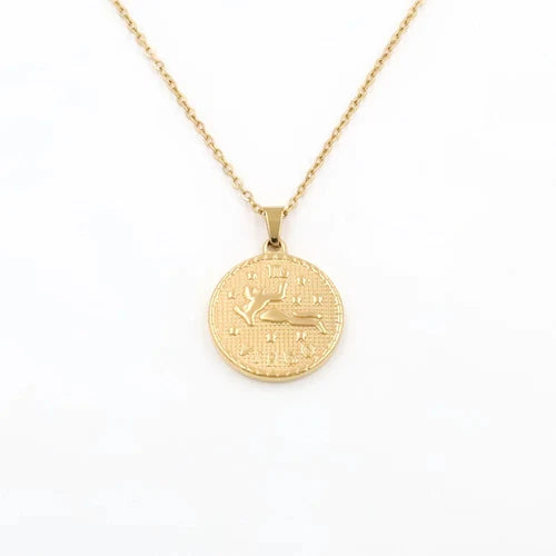 Gold Plated Stainless Steel Constellation Horoscope Zodiac Sign Pendant Necklace 07FC0E-D4 - KOEEK