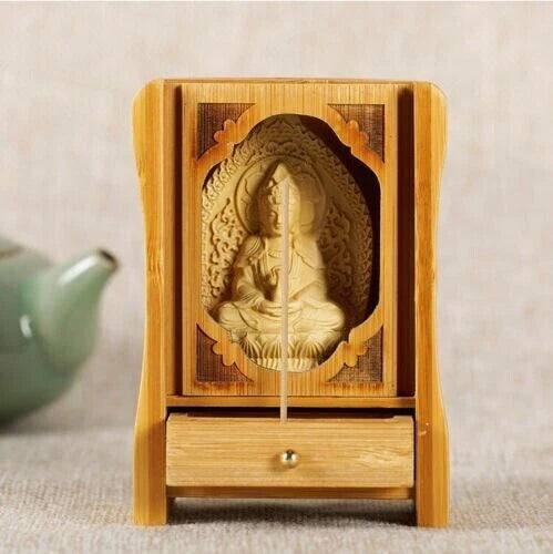 4.2" Portable Buddha Wood Bamboo Altar Butsudan Shrine God Zen House Pet Ashes 07FC0E-D4 - KOEEK