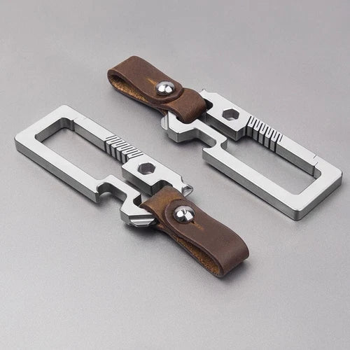 TC4 Titanium Alloy + Leather Multi Tools Keychain Carabiner Car KeyPendantEDC 07FC0E-D4 - KOEEK