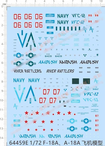 1/72 USN F/A-18A/C/D VFC-12 AMBUSH River Rattlers Fighter Water Slide Decal Blue 07FC0E-D4 - KOEEK
