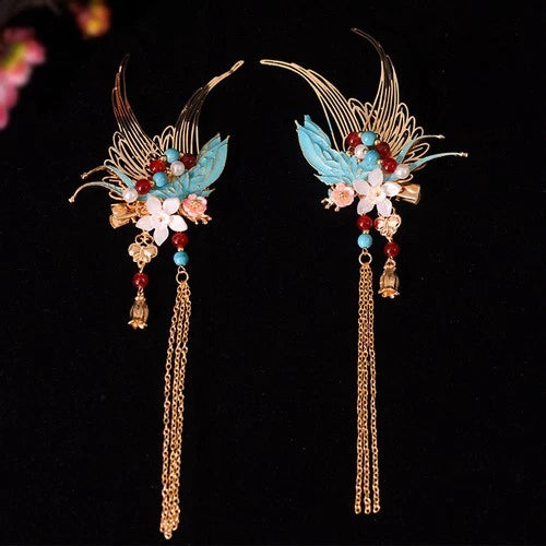 Cloisonne Tassel Hair Clips Chinese Style Hanfu Headpiece 1 Pair 07FC0E-D4 - KOEEK