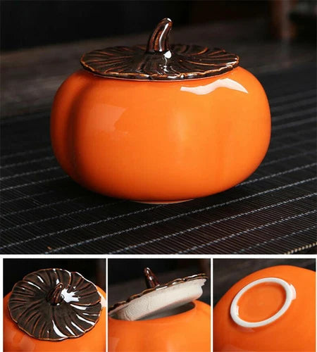 3.5inch Ceramics Persimmon Tea Jar Tea Bag Storage Box Sealed Porcelain Caddy 07FC0E-D4 - KOEEK