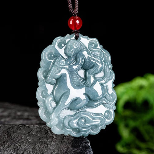 Natural Grade A Jade Jadeite Men Women Gift Bless luck Horse Monkey Pendant 07FC0E-D4 - KOEEK