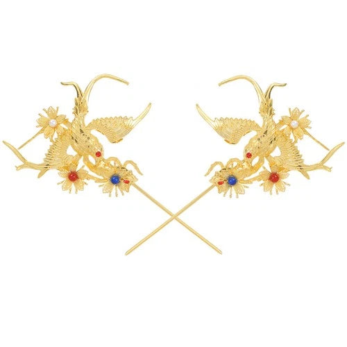 Gold Plated Ancient Style Hairpin Hanfu Hairpin Magpie Plum Court Jewelry 07FC0E-D4 - KOEEK