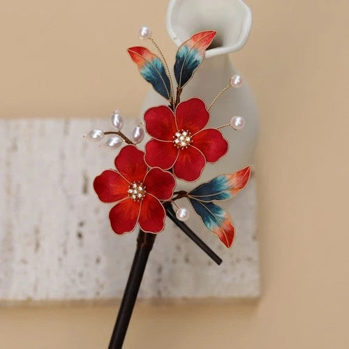 Silk Velvet Flower Hairpin Hanfu Vintage Chinese Style Hair Accessory 1pc 07FC0E-D4 - KOEEK