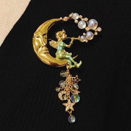 Vintage Art Nouveau Brooch Style Fairy Beauty Shawl Pin Pendant Jewelry Unique 07FC0E-D4 - KOEEK