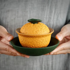 Chinese Sancai Gaiwan Handmade Pottery Tea Cup Bowl Orange Shape Tea Tureen 07FC0E-D4 - KOEEK
