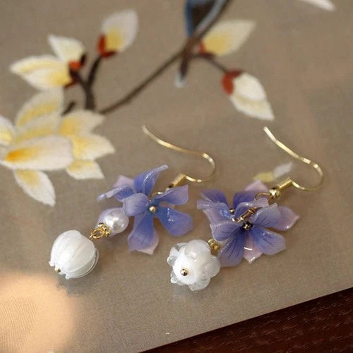 Lily Of The Valley Tassel Earrings Purple Chinese Style Hanfu Ear Jewelry 07FC0E-D4 - KOEEK